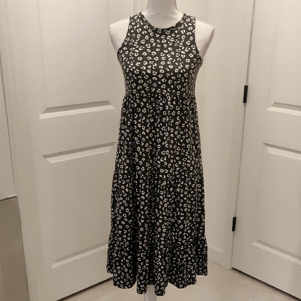 Joe Fresh Girls Sz  14 Grey and White Halter Tiered Midi Sleeveless Dress